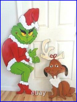 Wood Christmas Grinch and Max yard art decoration. Handmade to order